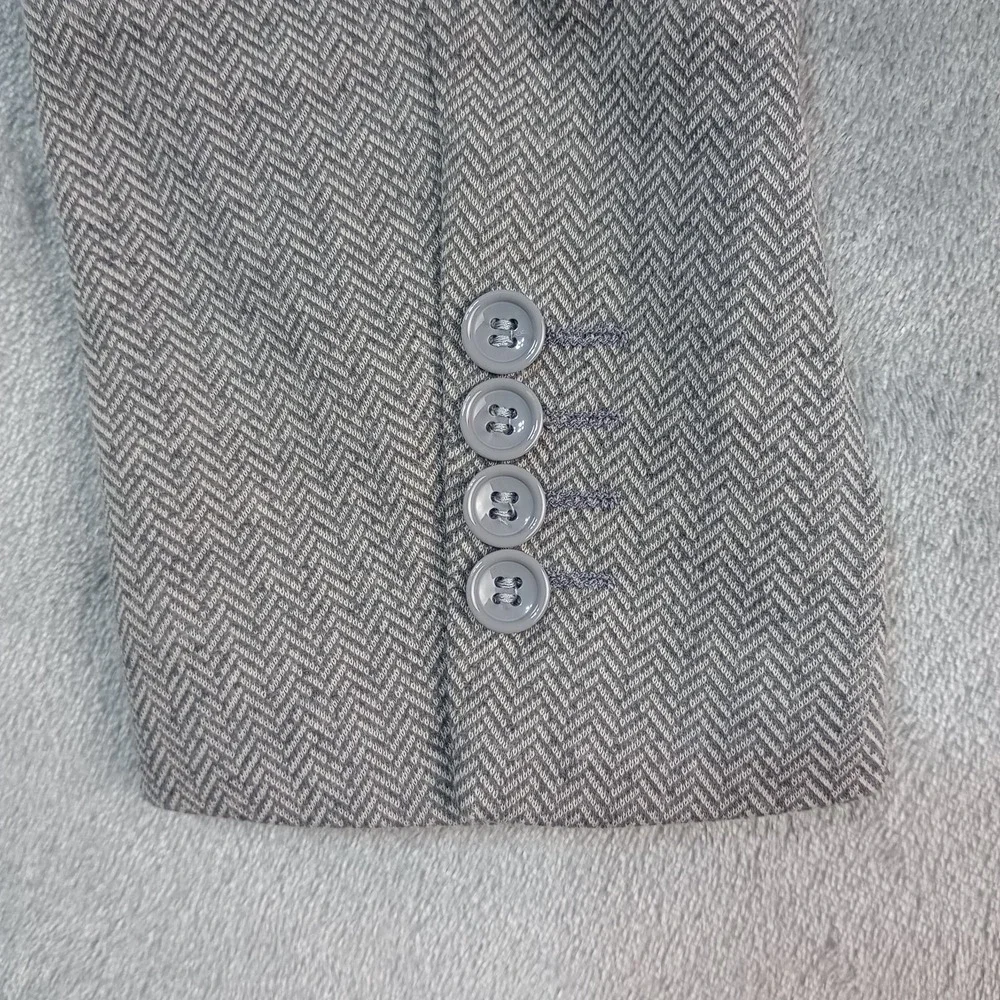 Preppy Office Sport Coat Mens L Grey Herringbone 2 Button Blazer Dark Academia